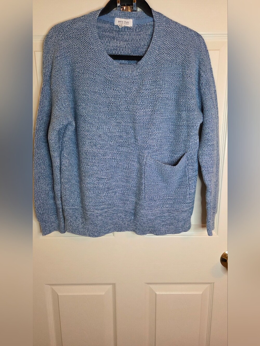White Stuff Blue Knit Pocket Sweater | 100% Organic Cotton Lslvs Size 8 UK